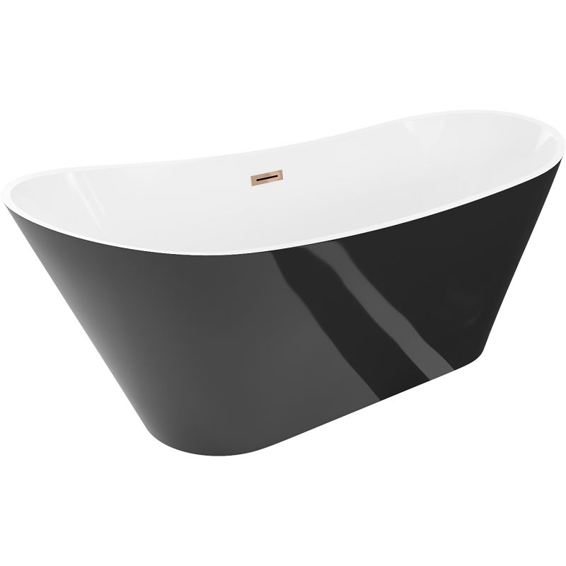 Mexen Dora baignoire autoportante 150 x 75 cm, blanc/noir, trop-plein or rose - 52071507575-60