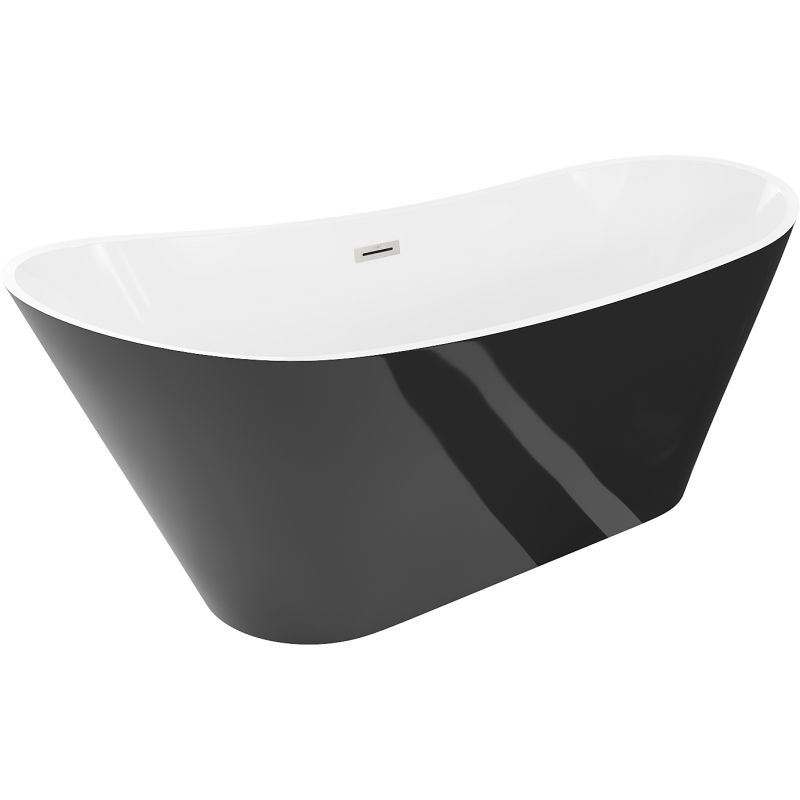 Mexen Dora baignoire autoportante 150 x 75 cm, blanc/noir, trop-plein nickel brossé - 52071507575-97
