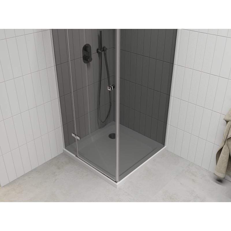 Mexen Roma cabine de douche pivotante 90 x 90 cm, graphite, chrome + receveur Flat, blanc - 854-090-090-01-40-4010
