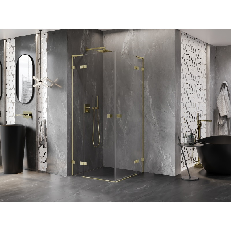 Mexen Lunar L Duo cabine de douche pivotante 75 x 75 cm, transparent, or brossé - 834L-075L-075P-55-00
