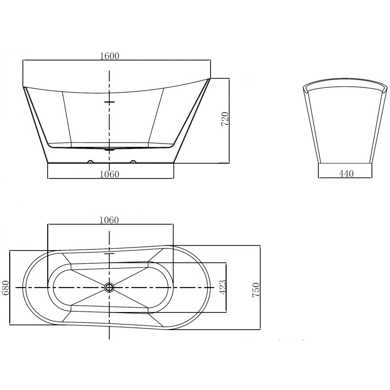 Mexen Dora baignoire autoportante 160 x 75 cm, blanc/noir, trop-plein or brossé- 52071607575-55