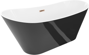 Mexen Dora baignoire autoportante 160 x 75 cm, blanc/noir, trop-plein or rose - 52071607575-60