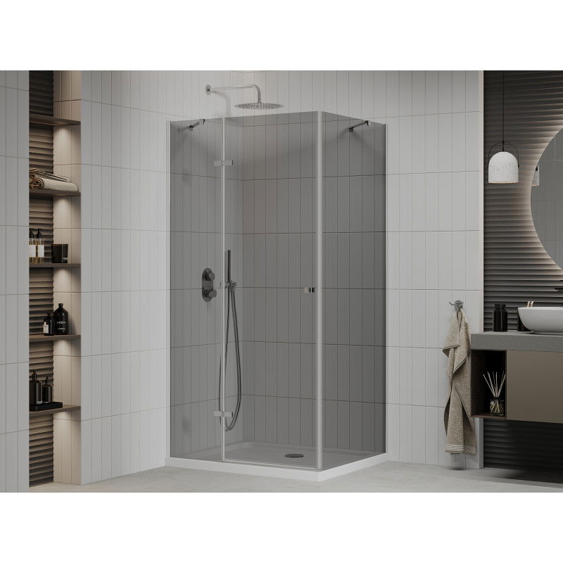 Mexen Roma cabine de douche pivotante 90 x 120 cm, graphite, chrome + receveur Flat, blanc - 854-090-120-01-40-4010
