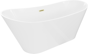 Mexen Dora baignoire autoportante 170 x 75 cm, blanche, trop-plein doré brossé - 52071707500-55
