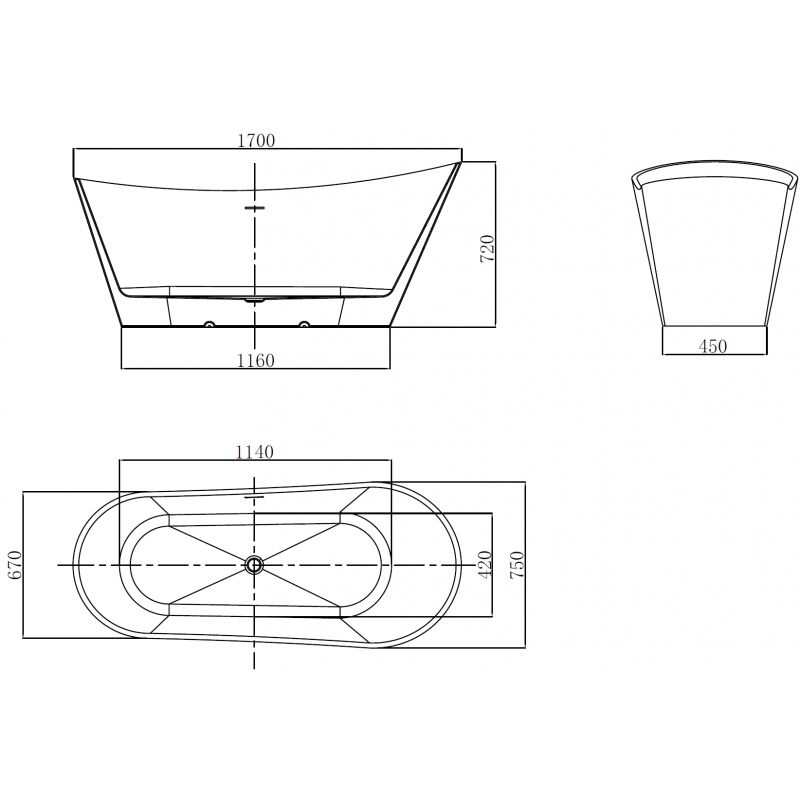 Mexen Dora baignoire autoportante 170 x 75 cm, blanc/noir, trop-plein or rose - 52071707575-60