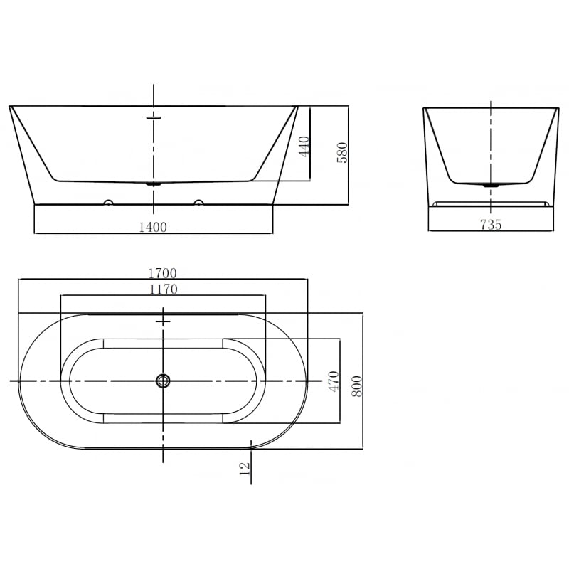 Mexen Oval Slim baignoire autoportante murale 170 x 80 cm, blanc, trop-plein blanc - 52661708000-20