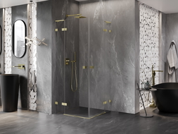 Cabine de douche battante Mexen Lunar L Duo 100 x 100 cm, transparent, or brossé - 834L-100L-100P-55-00