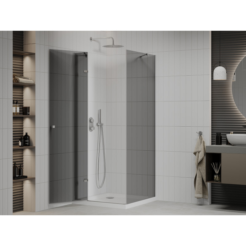Mexen Roma cabine de douche battante 100 x 100 cm, graphite, chrome + receveur Flat, blanc - 854-100-100-01-40-4010