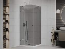 Mexen Roma cabine de douche battante 100 x 100 cm, graphite, chrome + receveur Flat, blanc - 854-100-100-01-40-4010