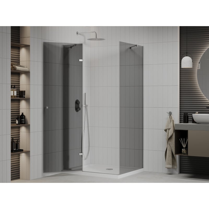Mexen Roma cabine de douche pivotante 100 x 110 cm, graphite, chrome + receveur plat, blanc - 854-100-110-01-40-4010