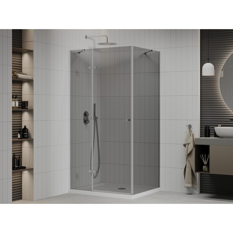 Mexen Roma cabine de douche pivotante 110 x 70 cm, graphite, chromé + receveur plat, blanc - 854-110-070-01-40-4010
