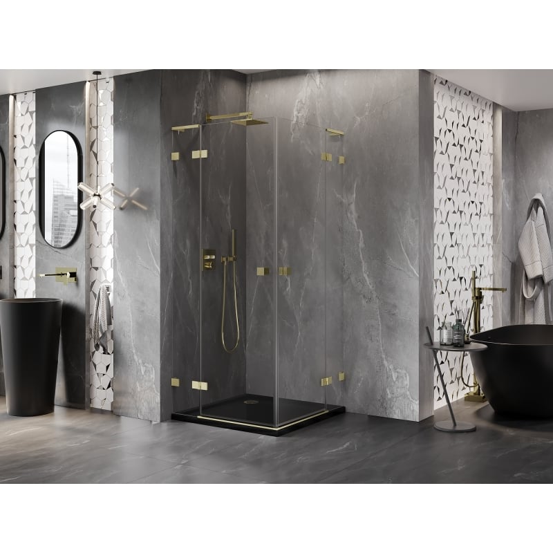 Mexen Lunar L Duo cabine de douche pivotante 110 x 110 cm, transparent, or brossé - 834L-110L-110P-55-00