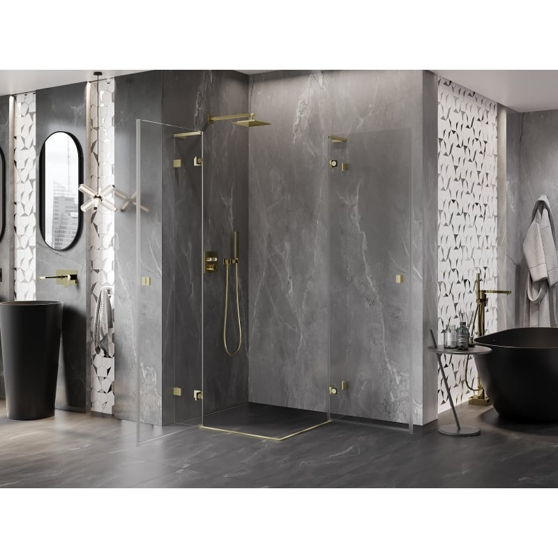 Mexen Lunar L Duo cabine de douche pivotante 110 x 110 cm, transparent, or brossé - 834L-110L-110P-55-00