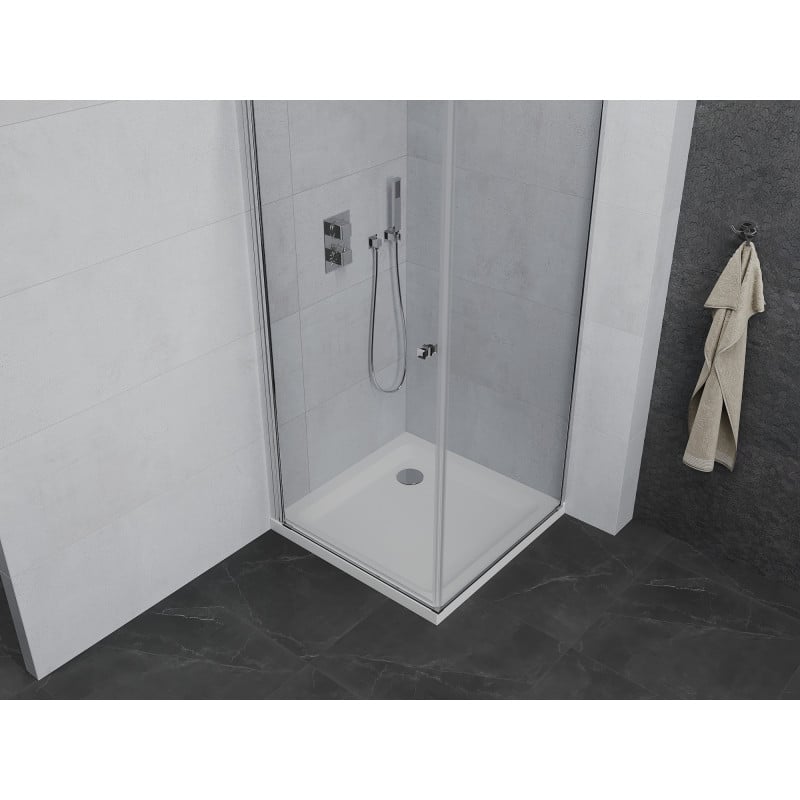 Mexen Pretoria cabine de douche pivotante 90 x 90 cm, transparent, chrome + receveur Flat - 852-090-090-01-00-4010