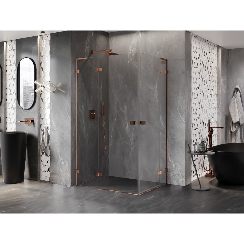Mexen Lunar L Duo cabine de douche pivotante gauche 85 x 70 cm, transparent, or rose - 834L-085L-070P-60-00
