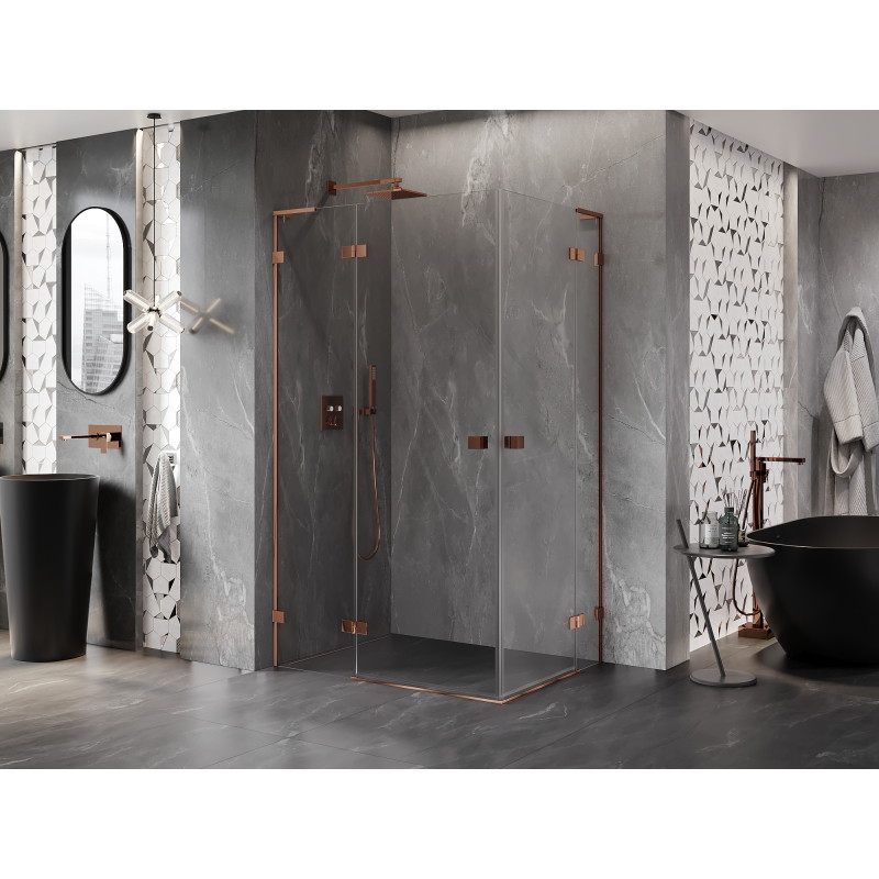 Mexen Lunar L Duo cabine de douche pivotante gauche 90 x 85 cm, transparent, or rose - 834L-090L-085P-60-00