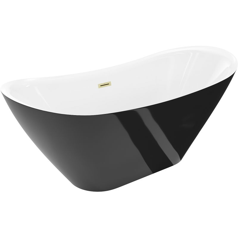 Mexen Lotos baignoire autoportante 160 x 75 cm, blanc/noir, trop-plein doré brossé - 52051607775-55