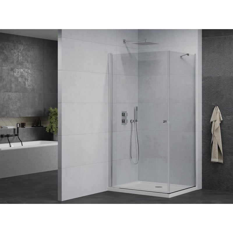 Mexen Pretoria cabine de douche battante 90 x 100 cm, transparent, chromé + receveur Flat - 852-090-100-01-00-4010