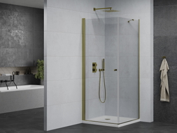 Mexen Pretoria cabine de douche pivotante 70 x 70 cm, transparent, doré + receveur plat - 852-070-070-50-00-4010