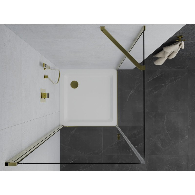 Mexen Pretoria cabine de douche pivotante 70 x 70 cm, transparent, doré + receveur plat - 852-070-070-50-00-4010