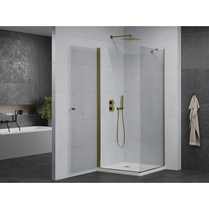 Mexen Pretoria cabine de douche pivotante 70 x 70 cm, transparent, doré + receveur plat - 852-070-070-50-00-4010
