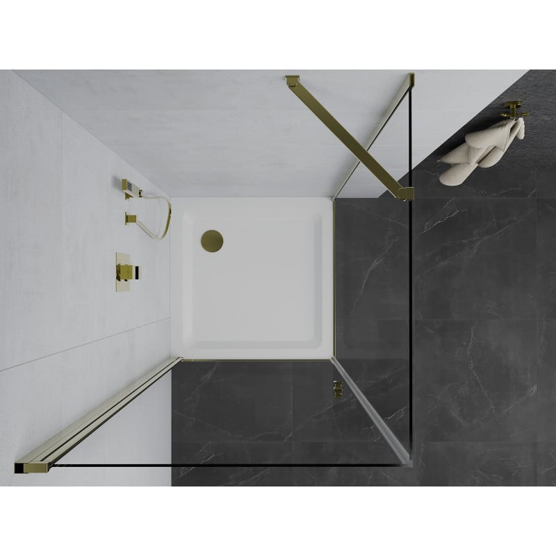 Mexen Pretoria cabine de douche pivotante 80 x 80 cm, transparente, or + receveur plat - 852-080-080-50-00-4010