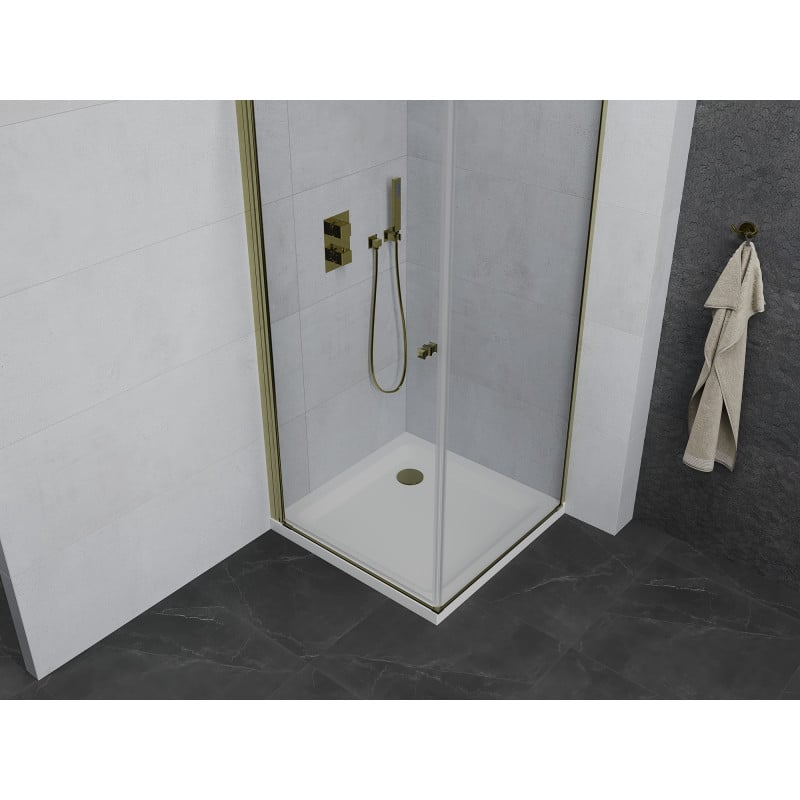 Mexen Pretoria cabine de douche pivotante 80 x 80 cm, transparente, or + receveur plat - 852-080-080-50-00-4010