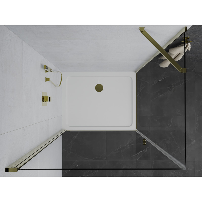 Mexen Pretoria cabine de douche pivotante 70 x 100 cm, transparent, or + receveur plat - 852-070-100-50-00-4010