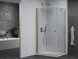 Mexen Pretoria cabine de douche pivotante 70 x 100 cm, transparent, dorée + receveur Flat - 852-070-100-50-00-4010