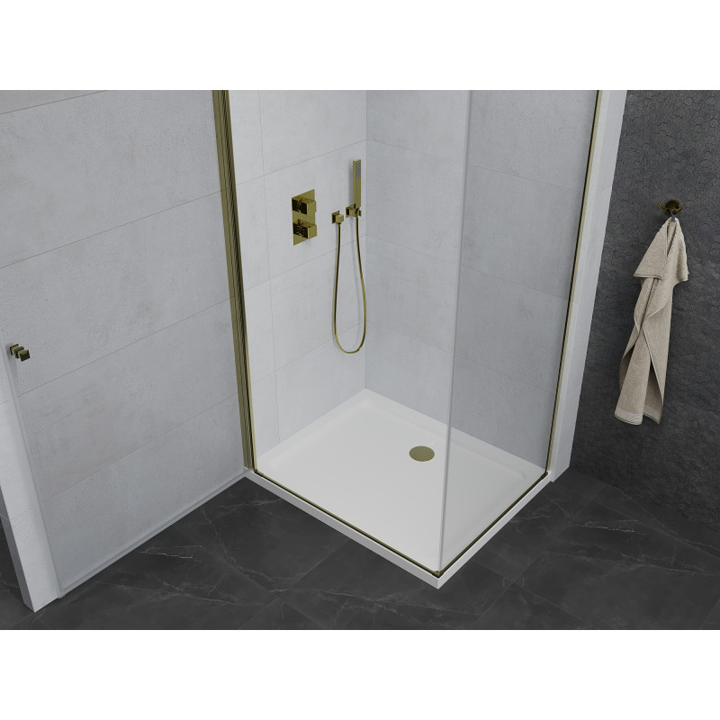 Mexen Pretoria cabine de douche pivotante 80 x 90 cm, transparente, or + receveur plat - 852-080-090-50-00-4010