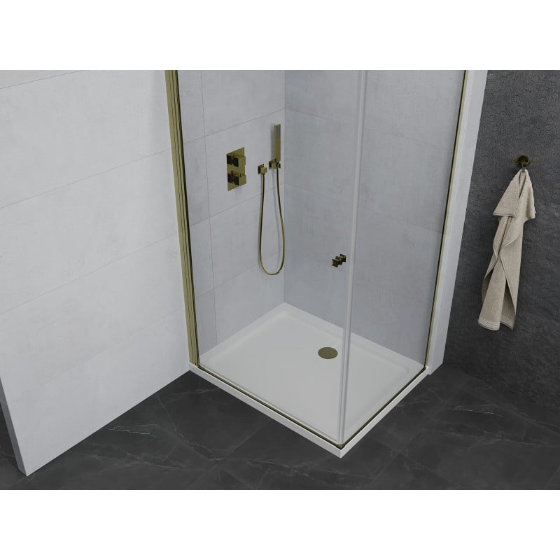 Mexen Pretoria cabine de douche pivotante 80 x 100 cm, transparent, or + receveur plat - 852-080-100-50-00-4010