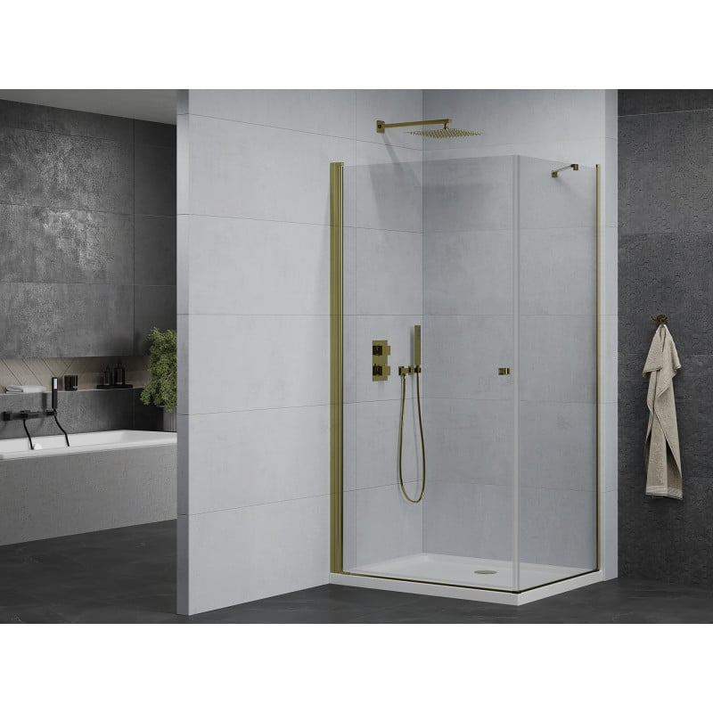 Mexen Pretoria cabine de douche pivotante 80 x 100 cm, transparent, or + receveur plat - 852-080-100-50-00-4010