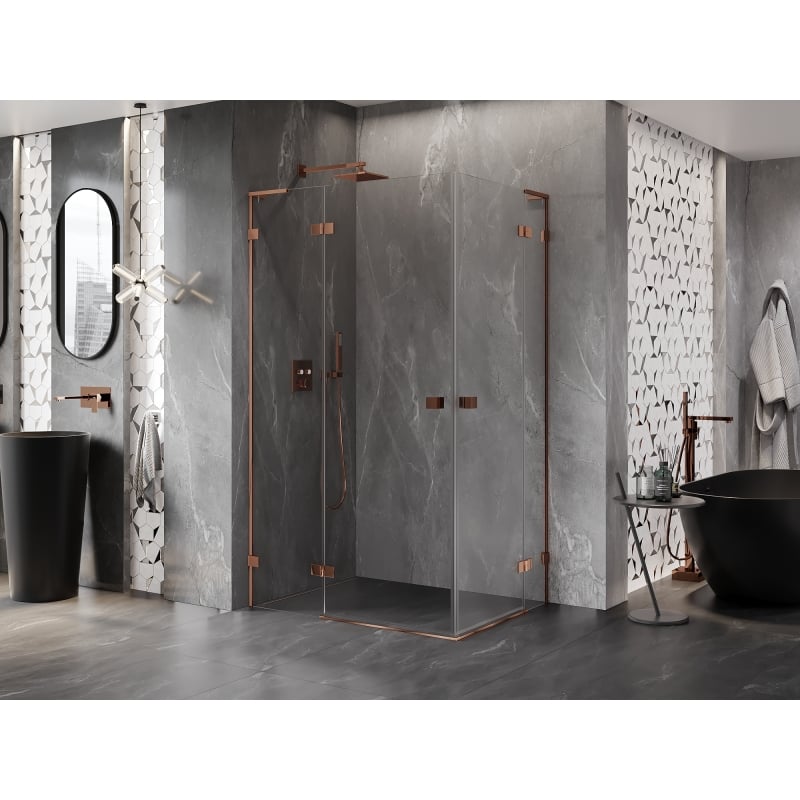 Mexen Lunar L Duo cabine de douche pivotante gauche 115 x 95 cm, transparent, or rose - 834L-115L-095P-60-00