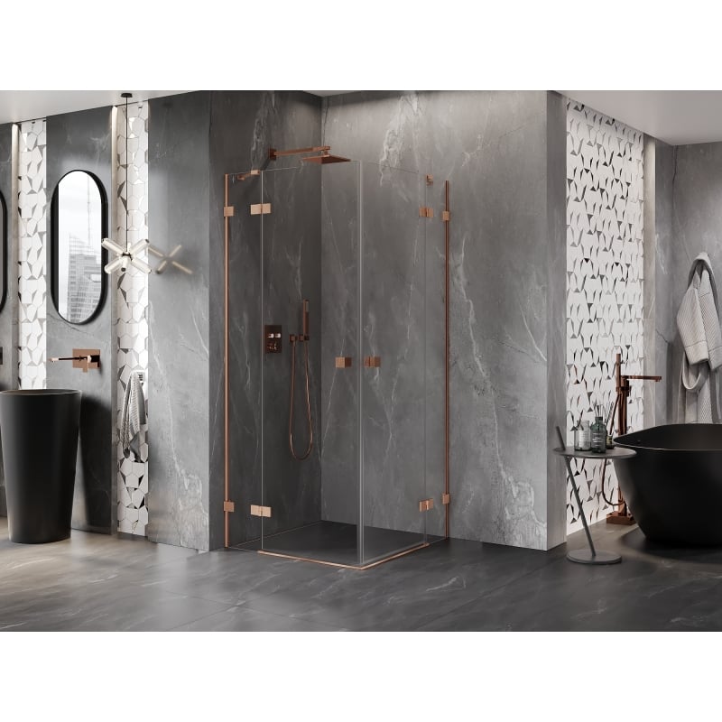 Mexen Lunar Duo cabine de douche pivotante 115 x 115 cm, transparent, cuivre brossé - 834-115L-115P-65-00