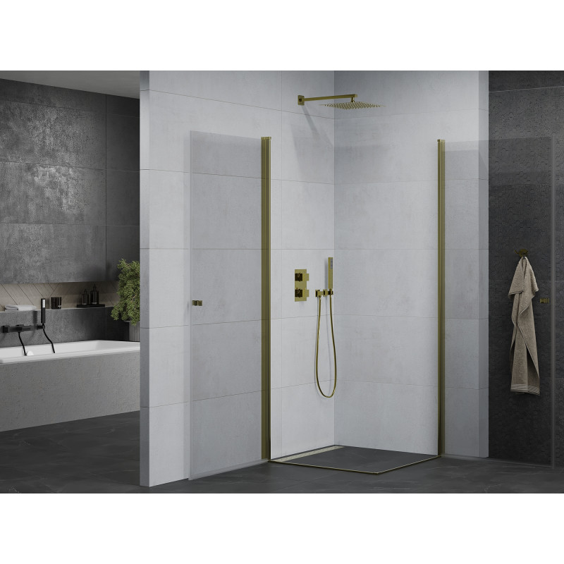 Mexen Pretoria Duo cabine de douche pivotante 70 x 70 cm, transparent, or - 852-070-070-50-00-02