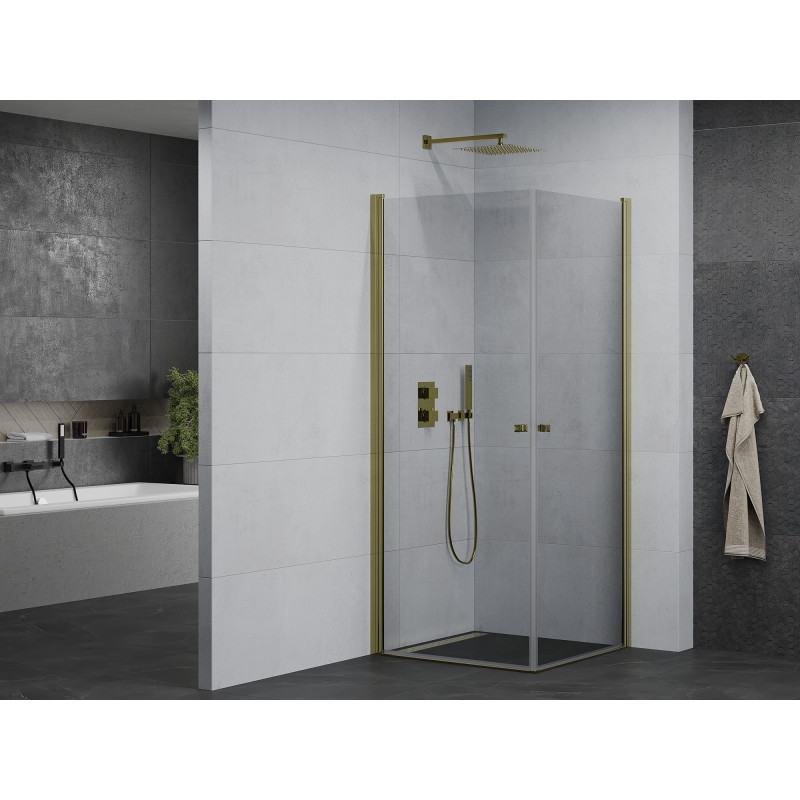 Mexen Pretoria Duo cabine de douche pivotante 80 x 80 cm, transparent, or - 852-080-080-50-00-02