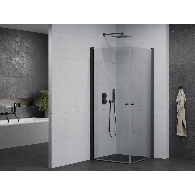 Mexen Pretoria Duo cabine de douche pivotante 80 x 80 cm, transparent, noire - 852-080-080-70-00-02