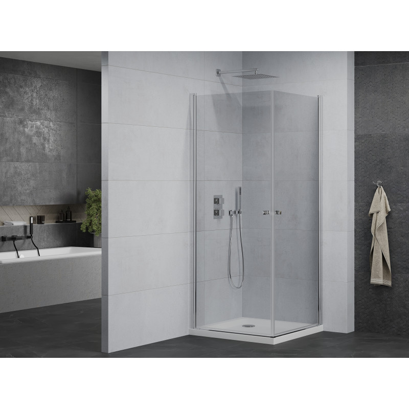 Mexen Pretoria Duo cabine de douche à charnière 70 x 70 cm, transparent, chrome + receveur Flat - 852-070-070-01-02-4010