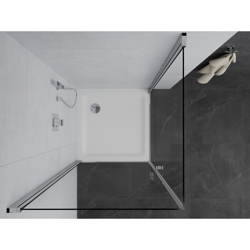 Mexen Pretoria Duo cabine de douche à charnière 70 x 70 cm, transparent, chrome + receveur Flat - 852-070-070-01-02-4010