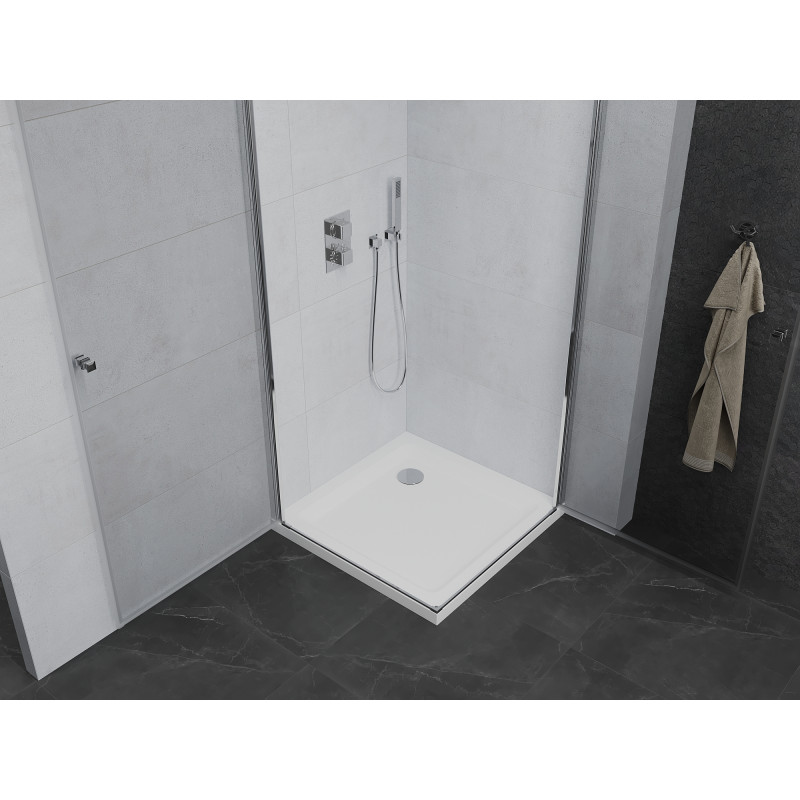 Mexen Pretoria Duo cabine de douche battante 80 x 80 cm, transparent, chromé + receveur plat - 852-080-080-01-02-4010