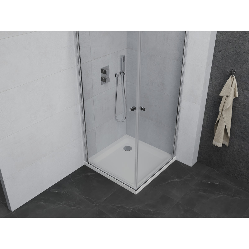 Mexen Pretoria Duo cabine de douche battante 80 x 80 cm, transparent, chromé + receveur plat - 852-080-080-01-02-4010