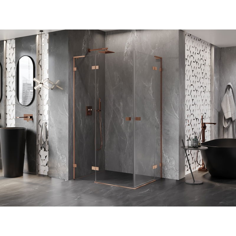 Mexen Lunar L Duo cabine de douche pivotante gauche 85 x 80 cm, transparent, cuivre brossé - 834L-085L-080P-65-00