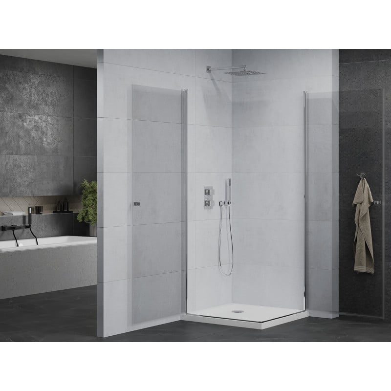 Mexen Pretoria Duo cabine de douche pivotante 90 x 90 cm, transparent, chrome + receveur plat - 852-090-090-01-02-4010