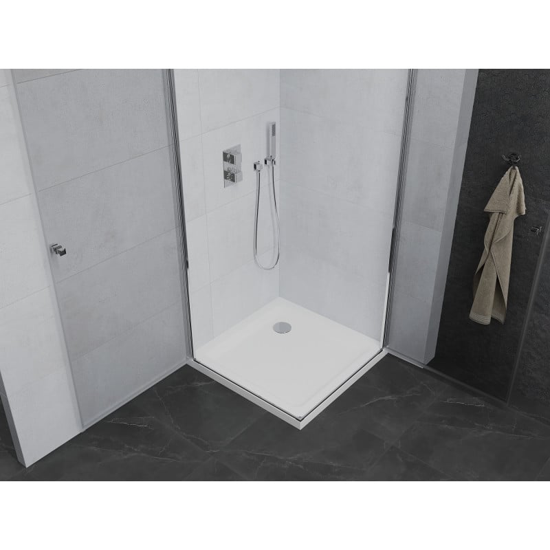 Mexen Pretoria Duo cabine de douche pivotante 90 x 90 cm, transparent, chrome + receveur plat - 852-090-090-01-02-4010