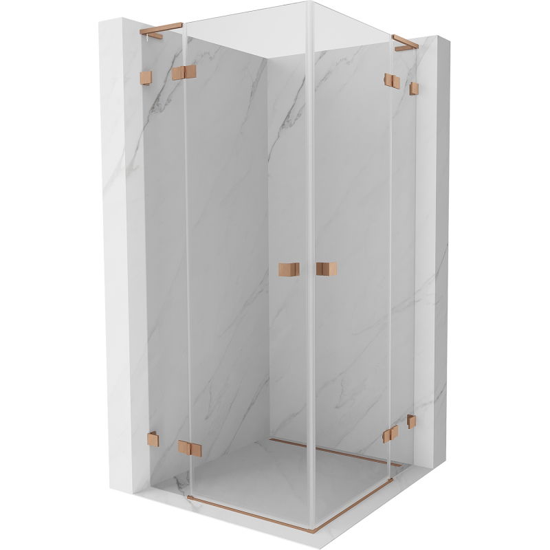 Mexen Lunar L Duo cabine de douche battante 85 x 85 cm, transparent, cuivre brossé - 834L-085L-085P-65-00