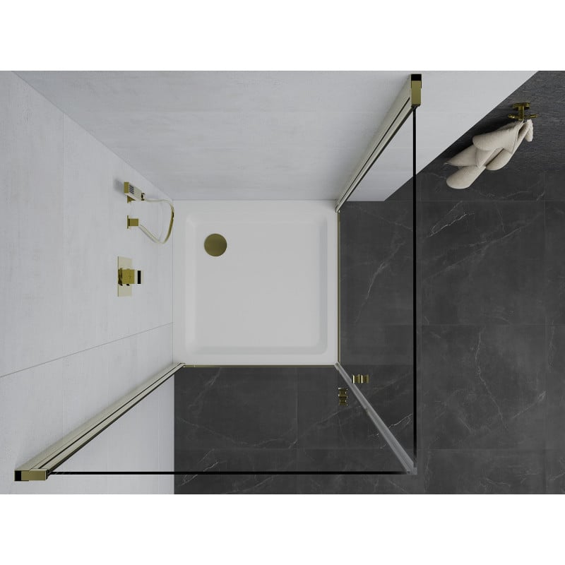 Mexen Pretoria Duo cabine de douche pivotante 90 x 90 cm, transparent, doré + receveur Plat - 852-090-090-50-02-4010G