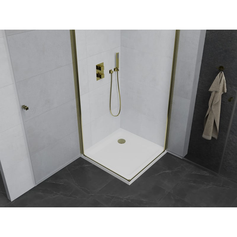 Mexen Pretoria Duo cabine de douche pivotante 90 x 90 cm, transparent, doré + receveur Plat - 852-090-090-50-02-4010G