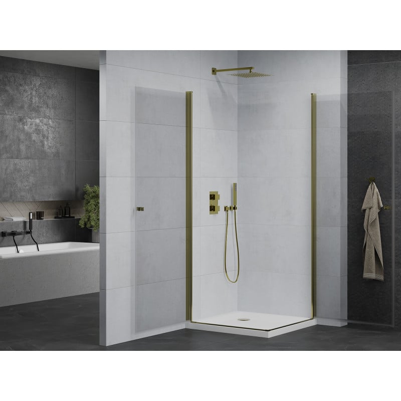 Mexen Pretoria Duo cabine de douche pivotante 90 x 90 cm, transparent, doré + receveur Plat - 852-090-090-50-02-4010G