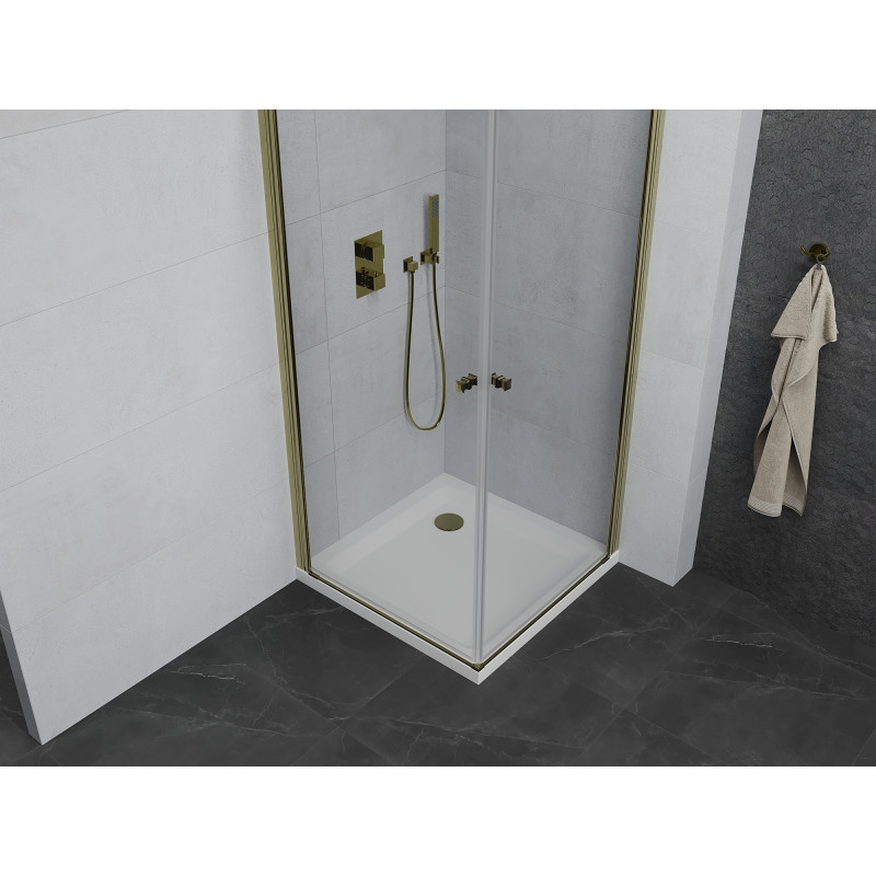 Mexen Pretoria Duo cabine de douche pivotante 90 x 90 cm, transparent, doré + receveur Plat - 852-090-090-50-02-4010G