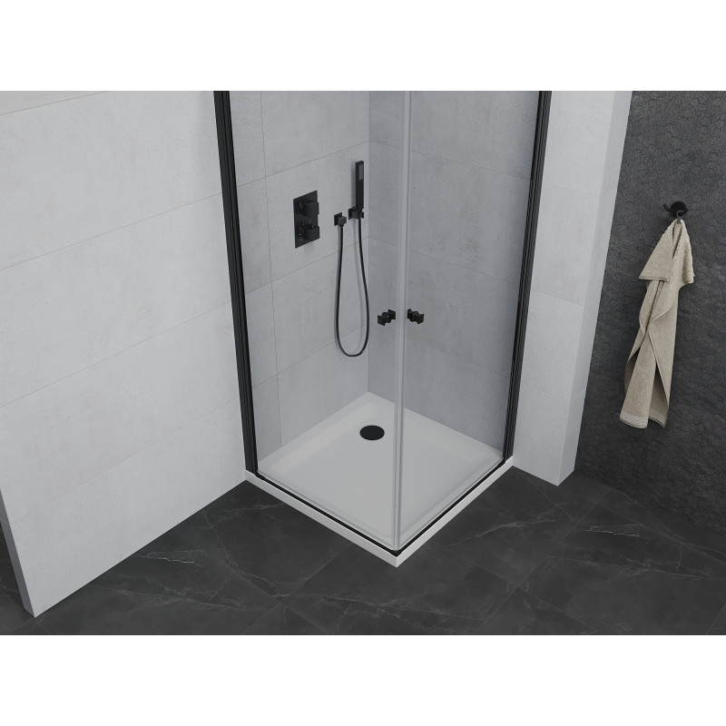 Mexen Pretoria Duo paroi de douche pivotante 70 x 70 cm, transparent, noir + receveur plat - 852-070-070-70-02-4010B